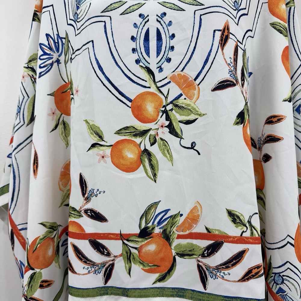 Chicos Island Oranges Poncho OS NWT Fruit AOP Mediterranean Resort Euro Summer - Picture 9 of 13